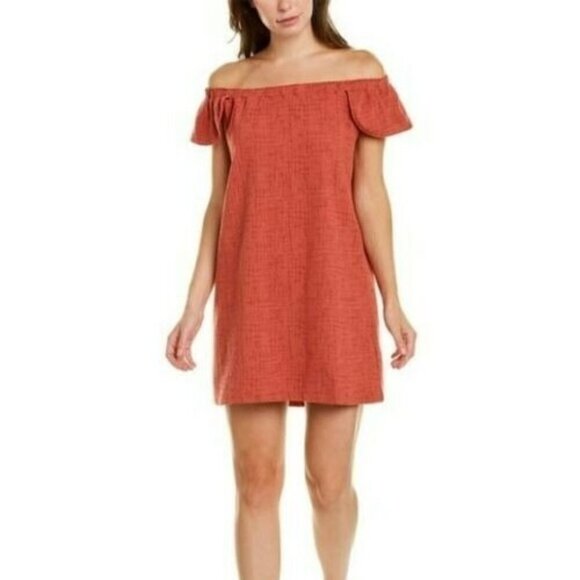 Madewell Womens Orange Eloise Off The Shoulder Mini Dress Size Large - Picture 1 of 11